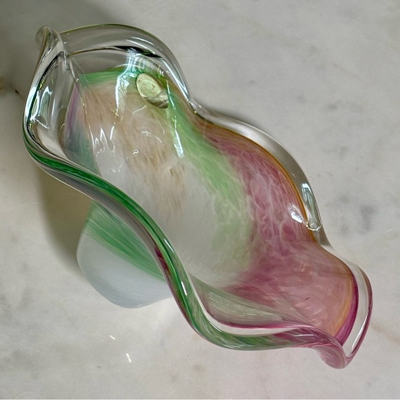 Vintage Murano pastel swirl pattern art glass bowl with fluted edges - Picture 4 of 9